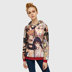 Толстовка на молнии женская Ahegao, цвет: 3D-красный — фото 2