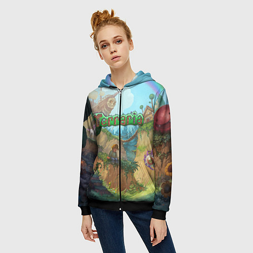 Женская толстовка на молнии Terraria / 3D-Черный – фото 3