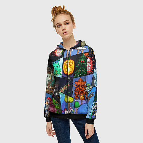 Женская толстовка на молнии Terraria allpic / 3D-Черный – фото 3