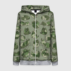Женская толстовка на молнии Камуфляж с котиками хаки
