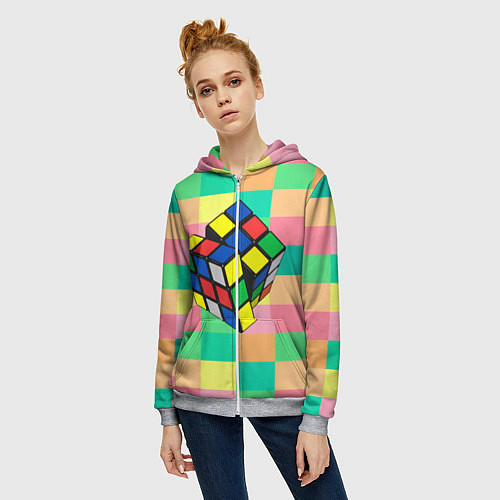 Женская толстовка на молнии Кубик Рубика / 3D-Меланж – фото 3