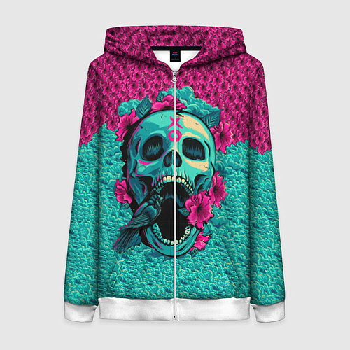 Женская толстовка на молнии Неоновый череп / 3D-Белый – фото 1