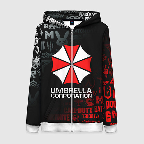 Женская толстовка на молнии RESIDENT EVIL UMBRELLA CORP / 3D-Белый – фото 1