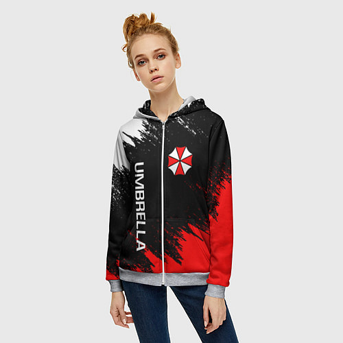 Женская толстовка на молнии UMBRELLA CORP / 3D-Меланж – фото 3