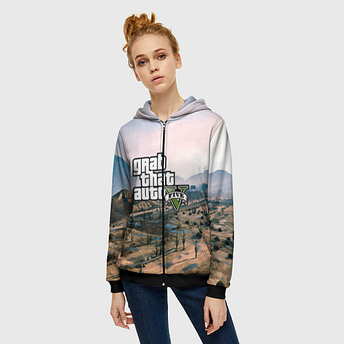 Женская толстовка на молнии Grand Theft Auto 5 / 3D-Черный – фото 3