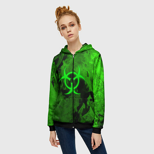 Женская толстовка на молнии BIOHAZARD / 3D-Черный – фото 3