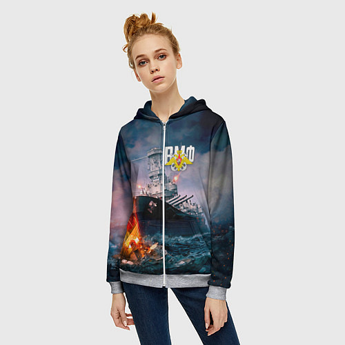 Женская толстовка на молнии ВМФ / 3D-Меланж – фото 3