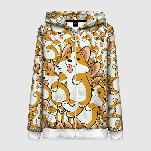 Женская толстовка на молнии Корги / 3D-Белый – фото 1