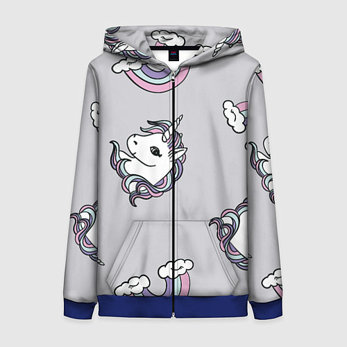 Женская толстовка на молнии Радужный единорог / 3D-Синий – фото 1