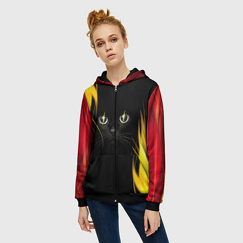 Женская толстовка на молнии Грозовой кошак / 3D-Черный – фото 3