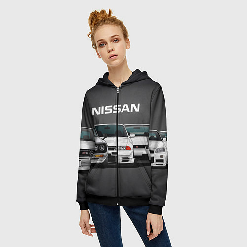 Женская толстовка на молнии NISSAN / 3D-Черный – фото 3