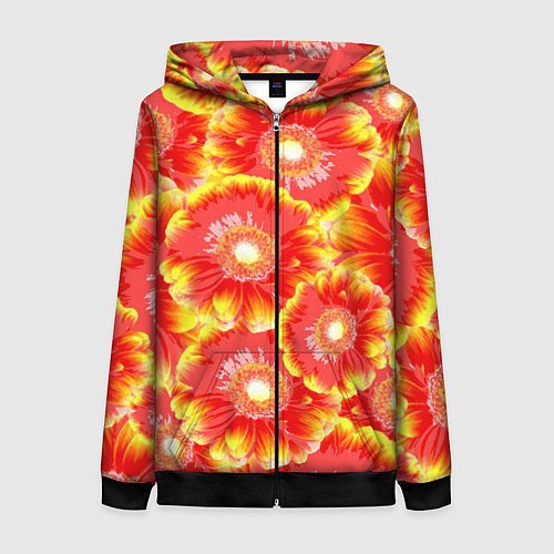 Женская толстовка на молнии Цветы / 3D-Черный – фото 1