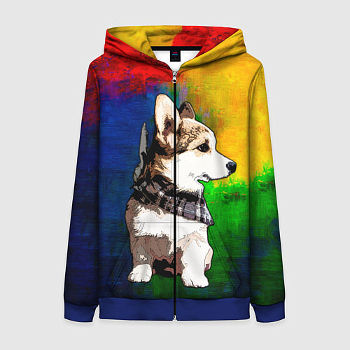 Женская толстовка на молнии Корги / 3D-Синий – фото 1