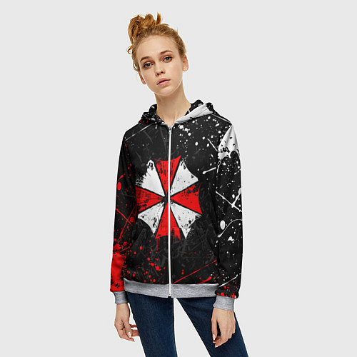 Женская толстовка на молнии RESIDENT EVIL UMBRELLA / 3D-Меланж – фото 3