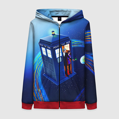 Женская толстовка на молнии ДОКТОР И КЛАРА И ТАРДИС / 3D-Красный – фото 1