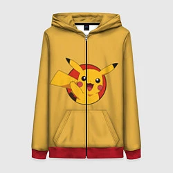 Толстовка на молнии женская Pikachu, цвет: 3D-красный