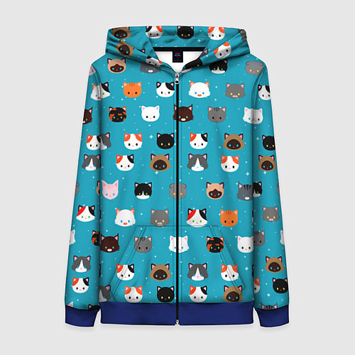 Женская толстовка на молнии Котики / 3D-Синий – фото 1