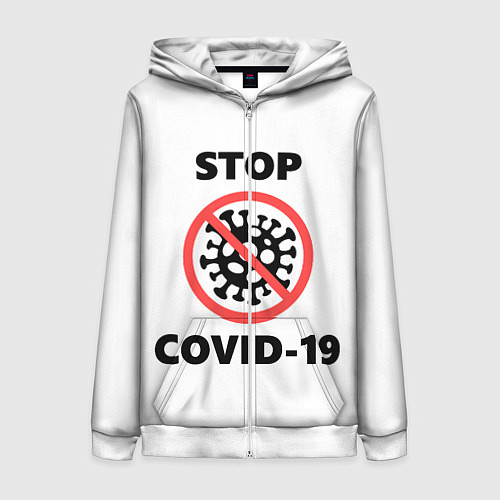 Женская толстовка на молнии STOP COVID-19 / 3D-Белый – фото 1