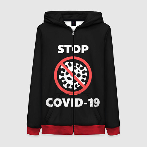 Женская толстовка на молнии STOP COVID-19 / 3D-Красный – фото 1