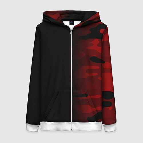 Женская толстовка на молнии RED BLACK MILITARY CAMO / 3D-Белый – фото 1