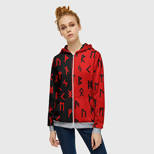 Женская толстовка на молнии РУНЫ / 3D-Меланж – фото 3