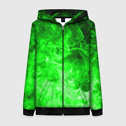 Толстовка на молнии женская ОГОНЬ GREEN NEON, цвет: 3D-черный