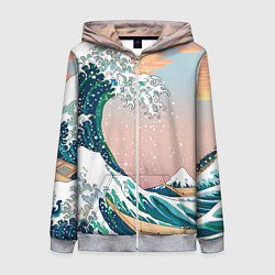 Толстовка на молнии женская Большая волна в канагаве, цвет: 3D-меланж