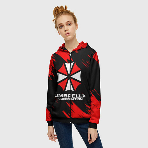 Женская толстовка на молнии Umbrella Corporation / 3D-Черный – фото 3