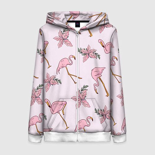 Женская толстовка на молнии Розовый фламинго / 3D-Белый – фото 1