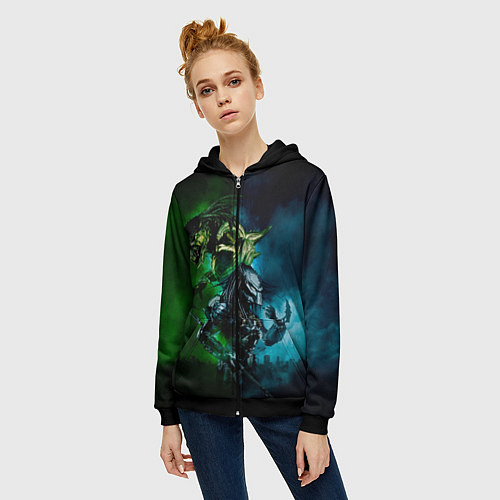 Женская толстовка на молнии PREDATOR / 3D-Черный – фото 3