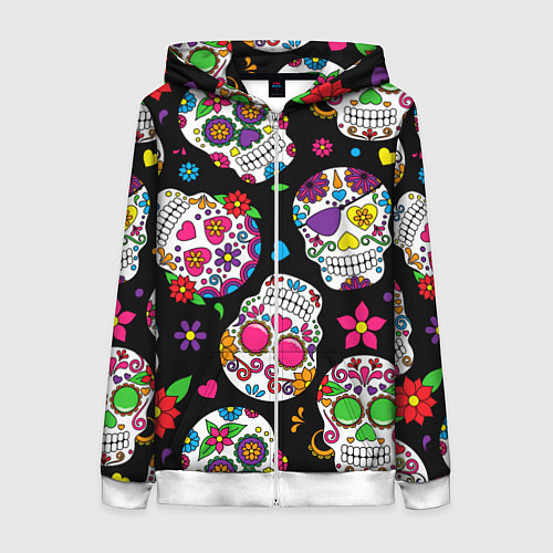 Женская толстовка на молнии Шальные черепа / 3D-Белый – фото 1