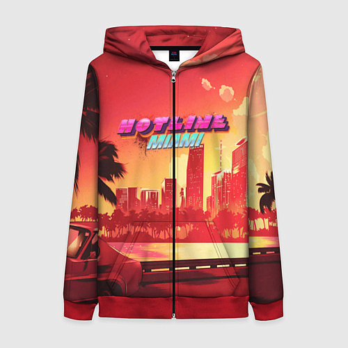 Женская толстовка на молнии HOTLINE MIAMI / 3D-Красный – фото 1