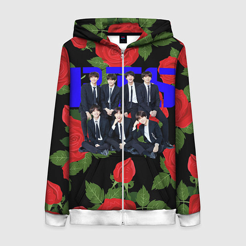 Женская толстовка на молнии BTS Roses Black / 3D-Белый – фото 1