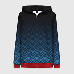 Толстовка на молнии женская Узор круги темный синий, цвет: 3D-красный