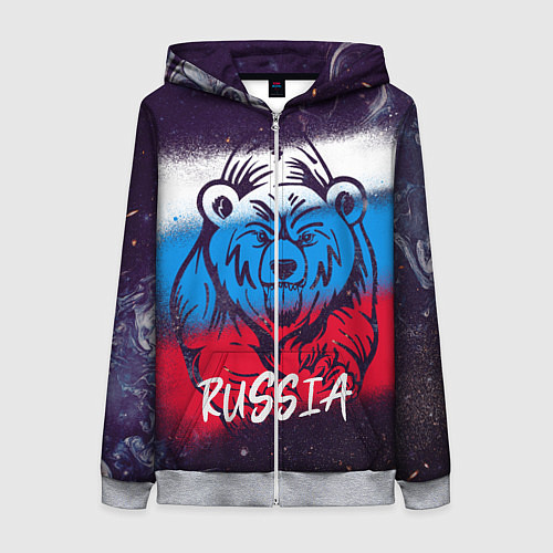 Женская толстовка на молнии Russia Bear / 3D-Меланж – фото 1