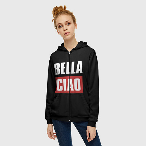 Женская толстовка на молнии Bella Ciao / 3D-Черный – фото 3