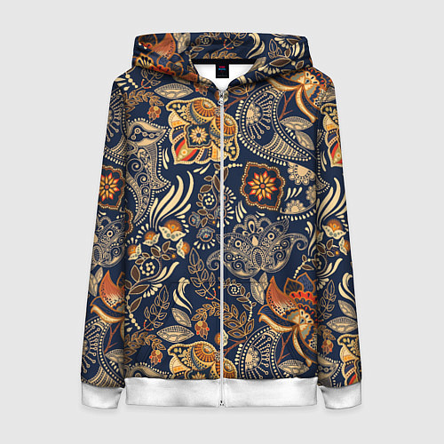 Женская толстовка на молнии Узор орнамент цветы этно / 3D-Белый – фото 1