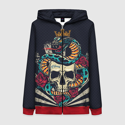 Женская толстовка на молнии Змея с короной на черепе / 3D-Красный – фото 1