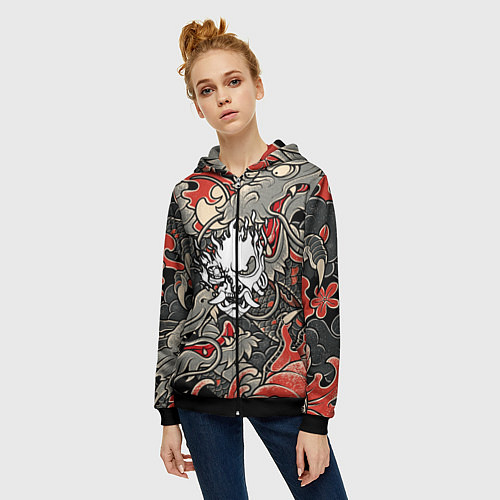 Женская толстовка на молнии CYBERPUNK2077 SAMURAI / 3D-Черный – фото 3