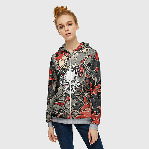 Женская толстовка на молнии CYBERPUNK2077 SAMURAI / 3D-Меланж – фото 3