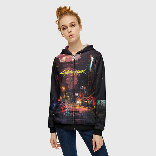 Женская толстовка на молнии CYBERPUNK 2077:КИБЕРПАНК S / 3D-Черный – фото 3