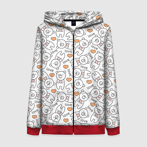 Женская толстовка на молнии МИШКИ / 3D-Красный – фото 1