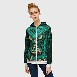 Толстовка на молнии женская Тотемная сова, цвет: 3D-белый — фото 2