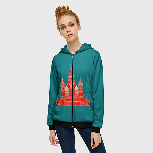 Женская толстовка на молнии Москва / 3D-Черный – фото 3