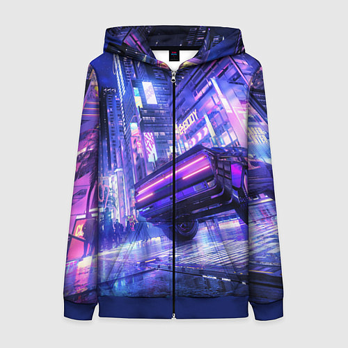 Женская толстовка на молнии Cyberpunk city / 3D-Синий – фото 1