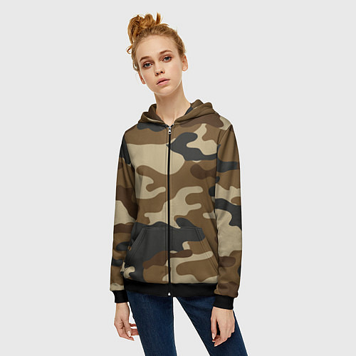 Женская толстовка на молнии Camouflage / 3D-Черный – фото 3