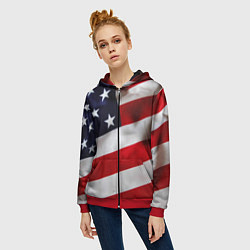 Толстовка на молнии женская США USA, цвет: 3D-красный — фото 2