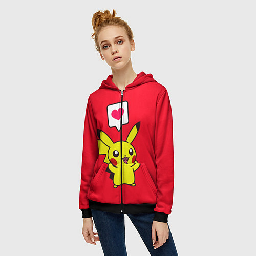 Женская толстовка на молнии Pikachu Pika Pika / 3D-Черный – фото 3