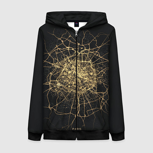 Женская толстовка на молнии Ночная карта Парижа / 3D-Черный – фото 1