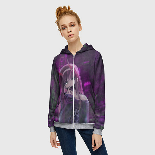 Женская толстовка на молнии Zero Two in mask / 3D-Меланж – фото 3